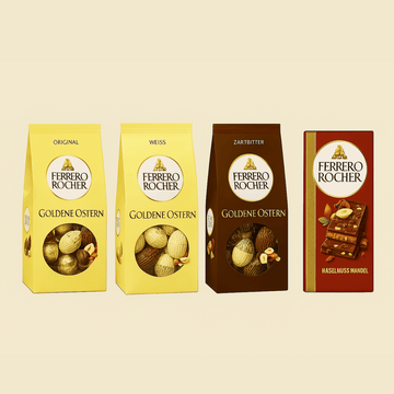 Ferrero Rocher Goldene Ostern (Original, White, Dark) + Haselnuss Mandel Chocolate – Mixed Pack